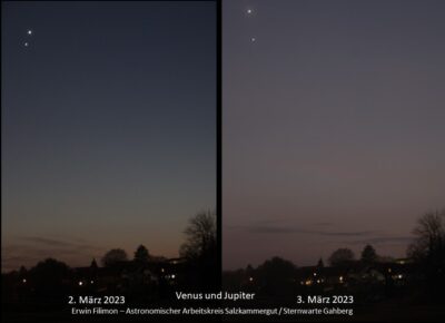 Read more about the article Vergleich Venus und Jupiter Anblick 2. März und 3. März 2023